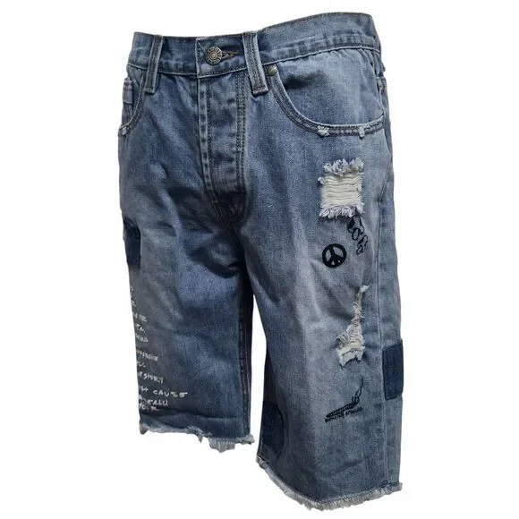 Civil Regime Distressed Denim Bermuda Shorts – 100% Cotton, Raw Hem, Size W30 - Picture 2 of 16